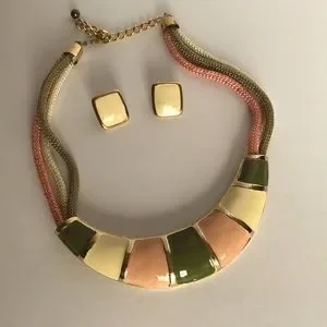 Vintage 80s Monet choker necklace & earrings set geometric chunky pastels